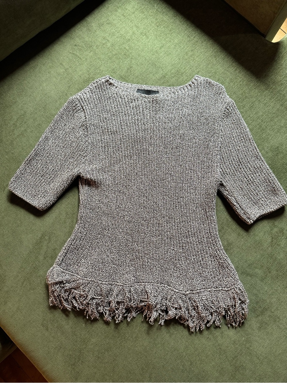 Zara - Silver Gray Knit Fringe Peplum Sweater